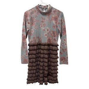 NWT Uncle Frank Womens Dress S Knit Floral Mixed-Media Long Sleeve Ruffle Floral